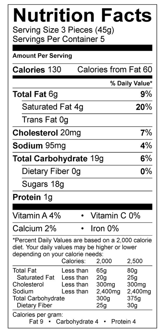 Bourbon Chocolate Caramel Nutritional Label
