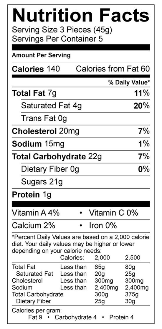 Chocolate Caramel Nutritional Label